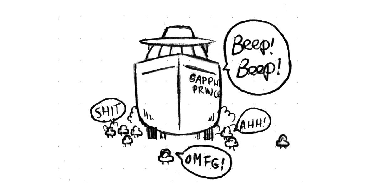 a cruise ship-sized car on the road, with many little cars screaming and trying to get out of the way