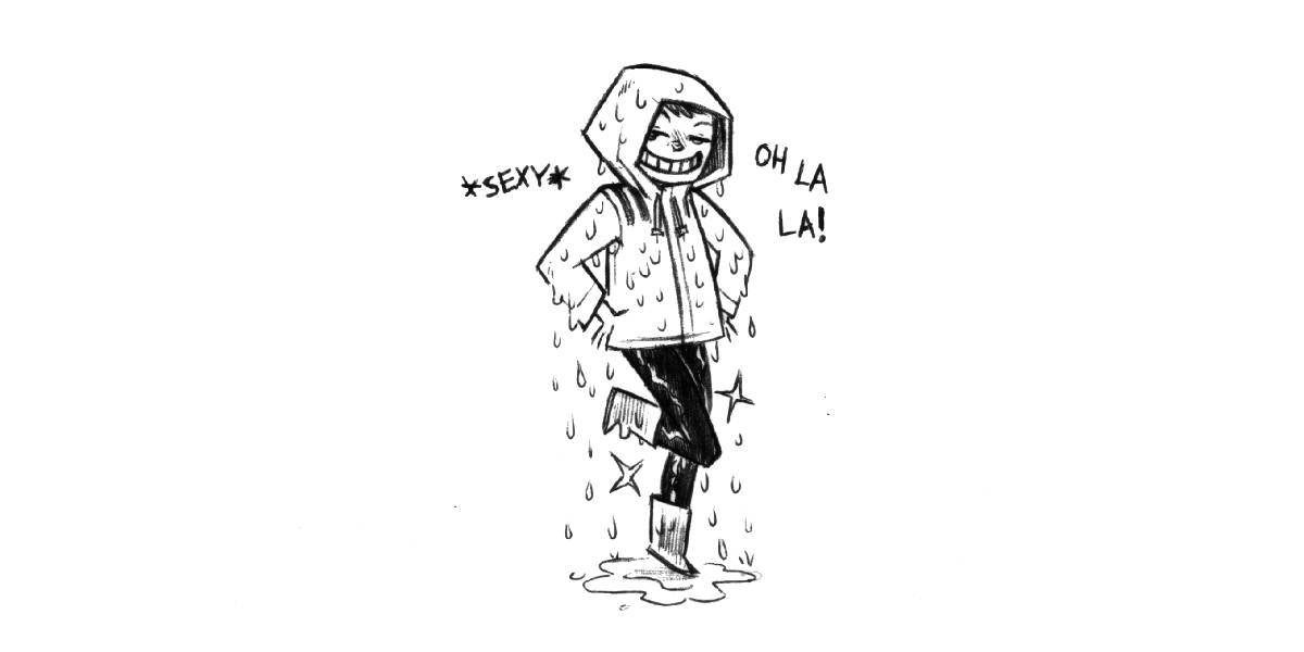 rek wearing a wet proof jackets and boots, but their jeans are drenched and dripping