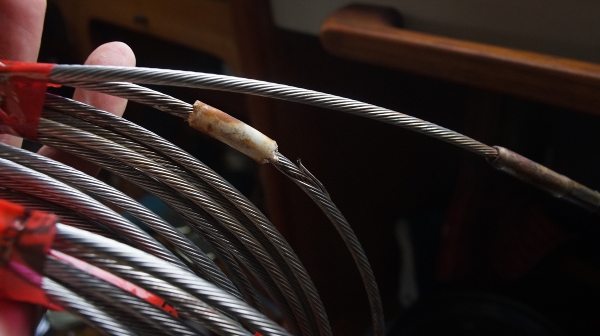 meat hook, parted wires on a lifeline