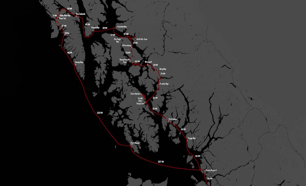 2024 sailing route in southeast alaska, starting in prince rupert and ending back there