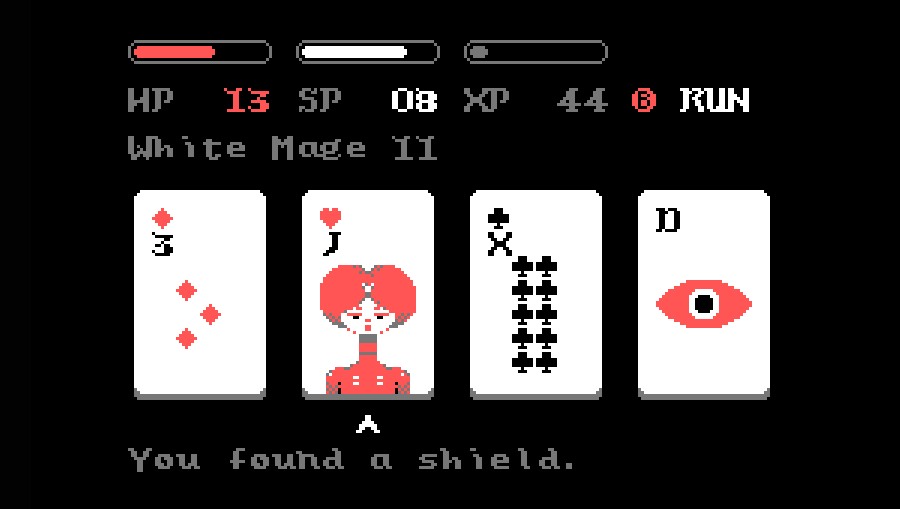 A screenshot of the game Donsol showing 4 cards with the words: you drank a potion