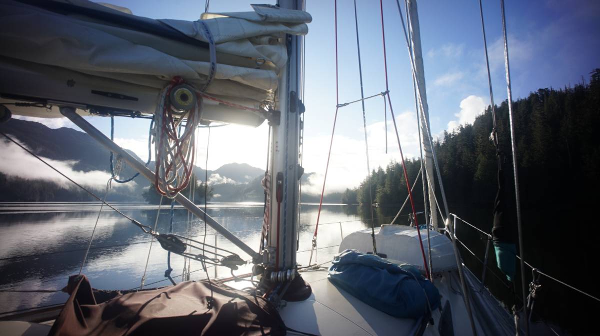pino anchored in a quiet bay on a beautiful sunny morning