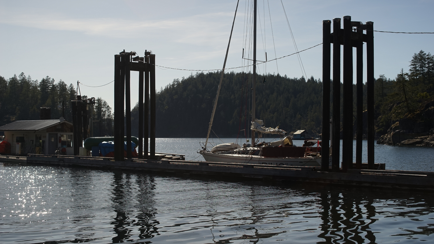 the docks at refuge cove with pino in view
