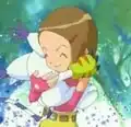 A girl and her cat mon. Kari/Hikari and Gatomon/Tailmon from Digimon Adventure 02.