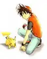 Another boy and his yellow electric mouse. Trainer Red and Pikachu from Pokémon Special.