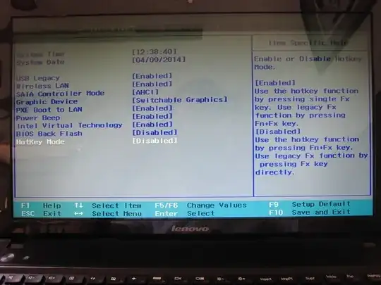 BIOS page showing hotkey mode enable/disable