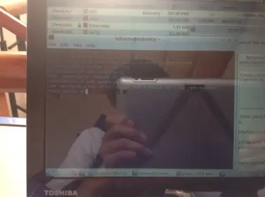 photo of screen showing terminal window below gparted window, hard to read