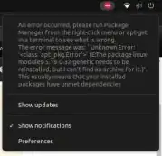 screengrab of error message