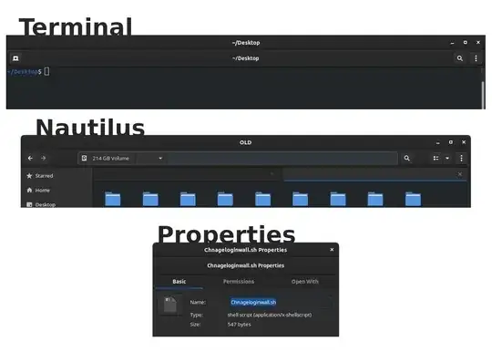 screenshots showing Terminal, Nautilus, and a Properties window
