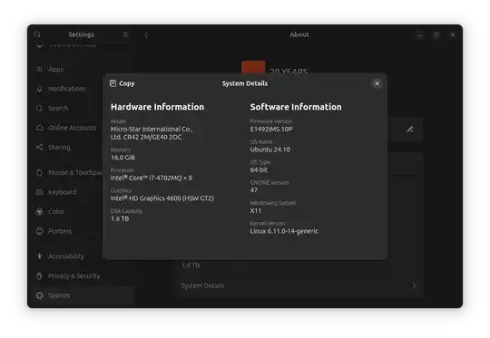 Ubuntu About System Dialog