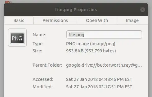 Properties box, showing parent folder as "google-drive://butterworth..."