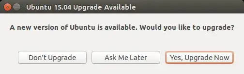 Ubuntu 15.04 Upgrade Available Dialogue Window