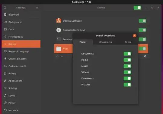 Settings > Search GUI