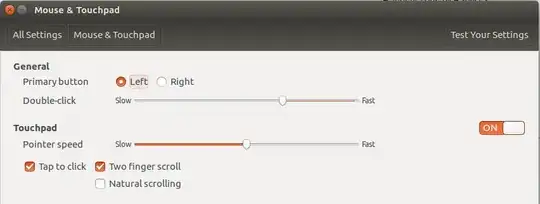Touchpad settings screen