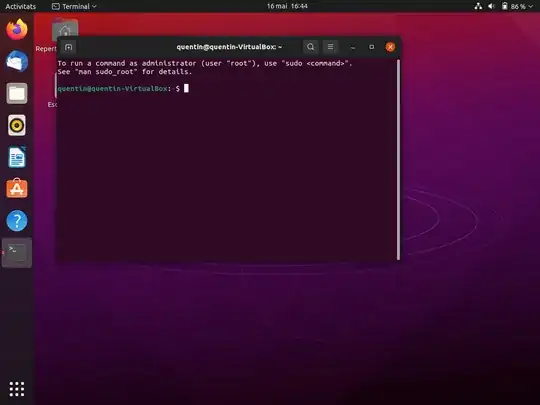 Terminal window with warning in English