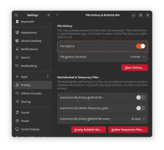 Screenshot of option: "Automatically Empty Rubbish Bin every 30 days"