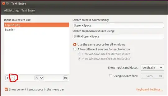 Text entry with the minus sign at the bottom selected
