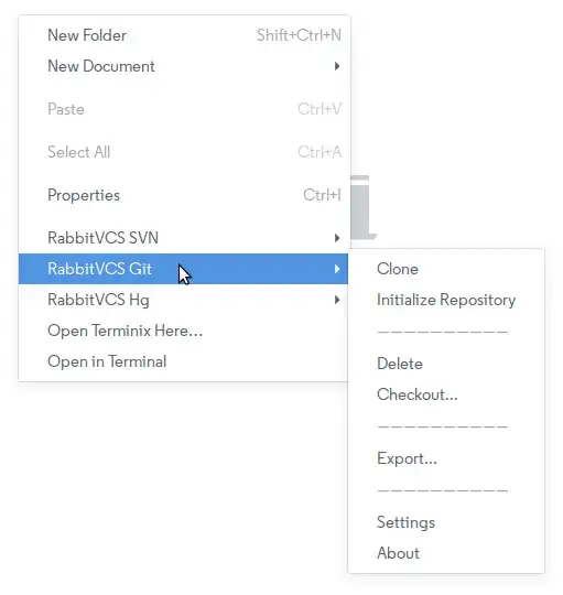 Default menu items with git, hg and svn