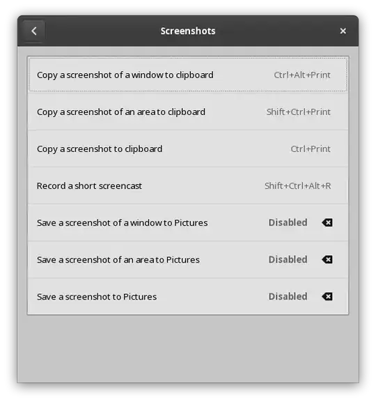 Screenshot of Gnome Settings for screenshotting