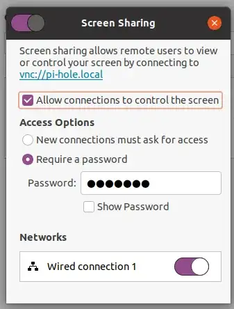 Ubuntu Screen Sharing dialog
