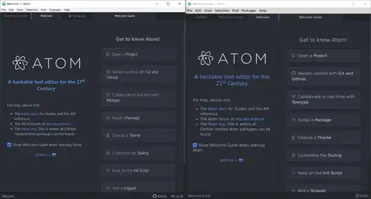 screenshot of the problem, the window to the left is run through Windows and the right one is run through Ubuntu