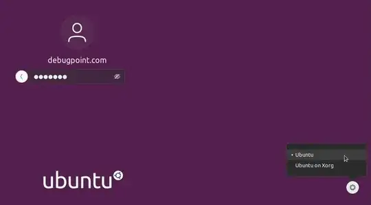 login screen with drop-down having two options "Ubuntu" and "Ubuntu with Xorg"