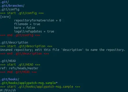 Screenshot showing filename colorized by <code>ls</code>, "start" marker in green, and "end" marker in red