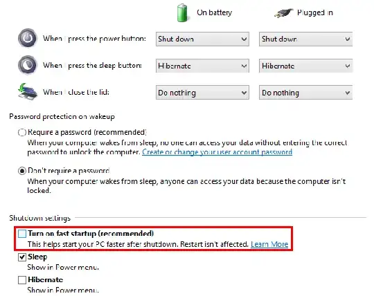 Turn on fast startup (recommended)
