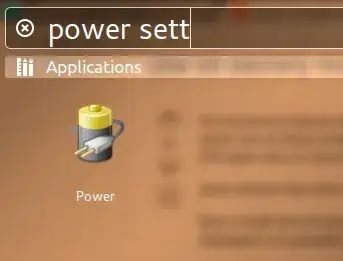 Search for Power settings in Dash