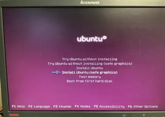 "Install Ubuntu (safe graphics)" menu item