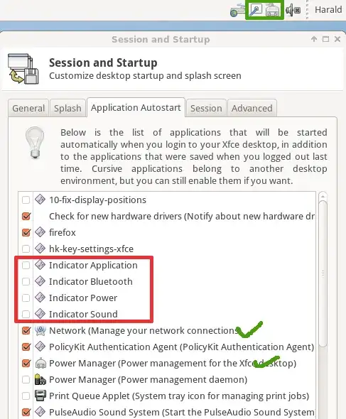 screenshot showing the indicator and startup sequence