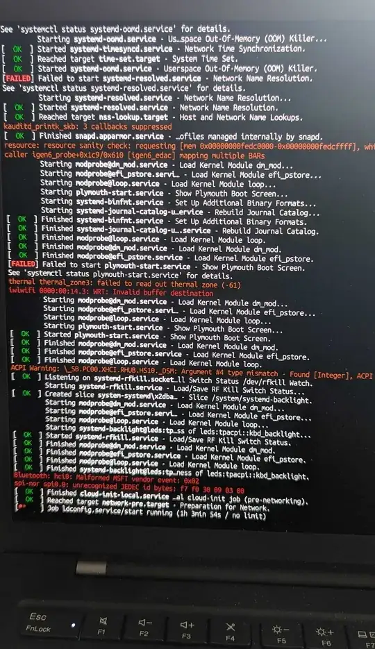 Laptop screenshot with boot messages