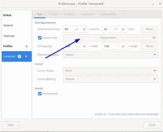 screenshot of gnome terminal preferences showing Ubuntu Mono as the selected font
