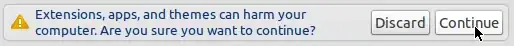 "Extensions, apps, and themes can harm your computer. Are you sure you want to continue?" Click Continue to proceed in downloading and installing the plugin.