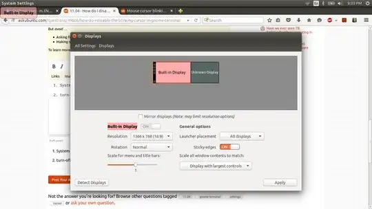 a screenshot of Displays, in System Settings, showing Built-in Display and Unknown Display