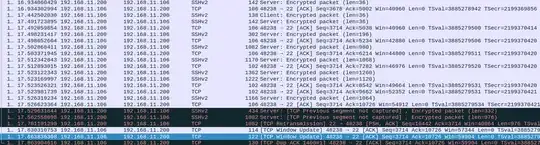 Wireshark Capture of 'ls -la' over ssh connection over vpn