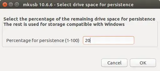 Enter percentage of drive for persistent files.