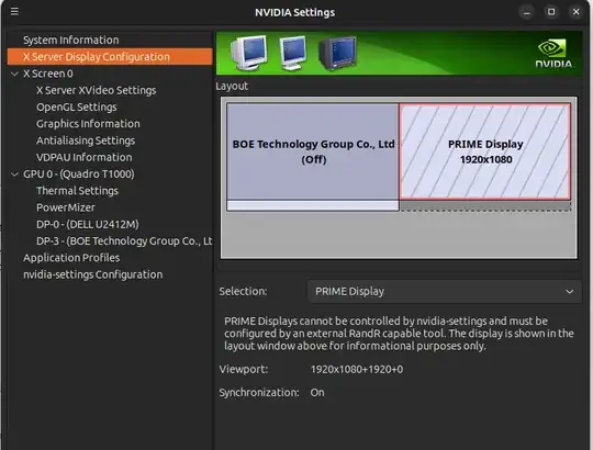 dialog with two display options, of which the selected one is PRIME 1920x1080
