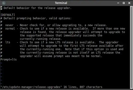 screenshot of terminal, showing the release-upgrades file open in a text editor