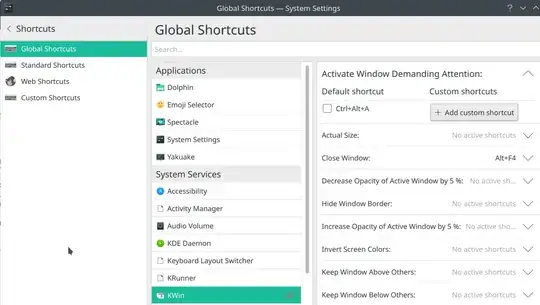Screenshot of KDE global shortcuts editor
