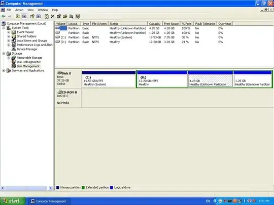 Screenshot of partitions in Windows tool