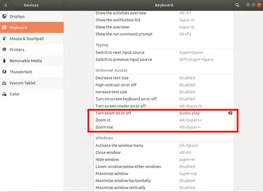 keyboard shortcut screen for zooming/magnifier