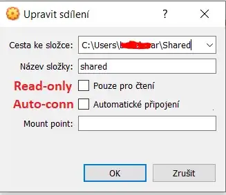 sharing settings on VirtualBox
