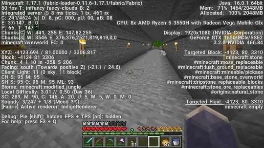 F3 debug menu, showcasing the GPU being used.