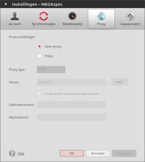 Mega Sync Client - settings - proxy