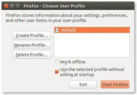 Firefox ProfileManager main window