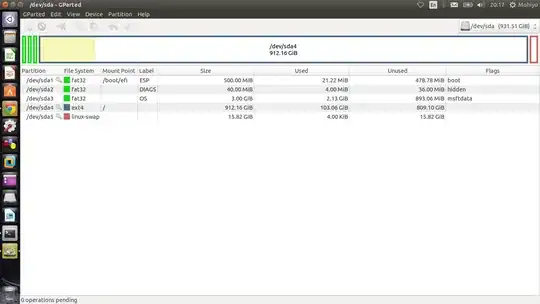 See the attached image of <code>gparted</code> output.