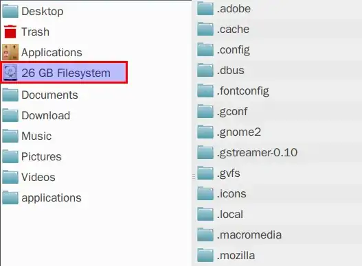 left pane of file manager