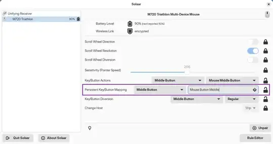 Solaar main window with highlighted Persistent Key/Button Mapping setting