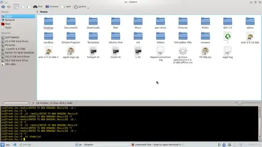 Dolphin file manager showing nested terminal window